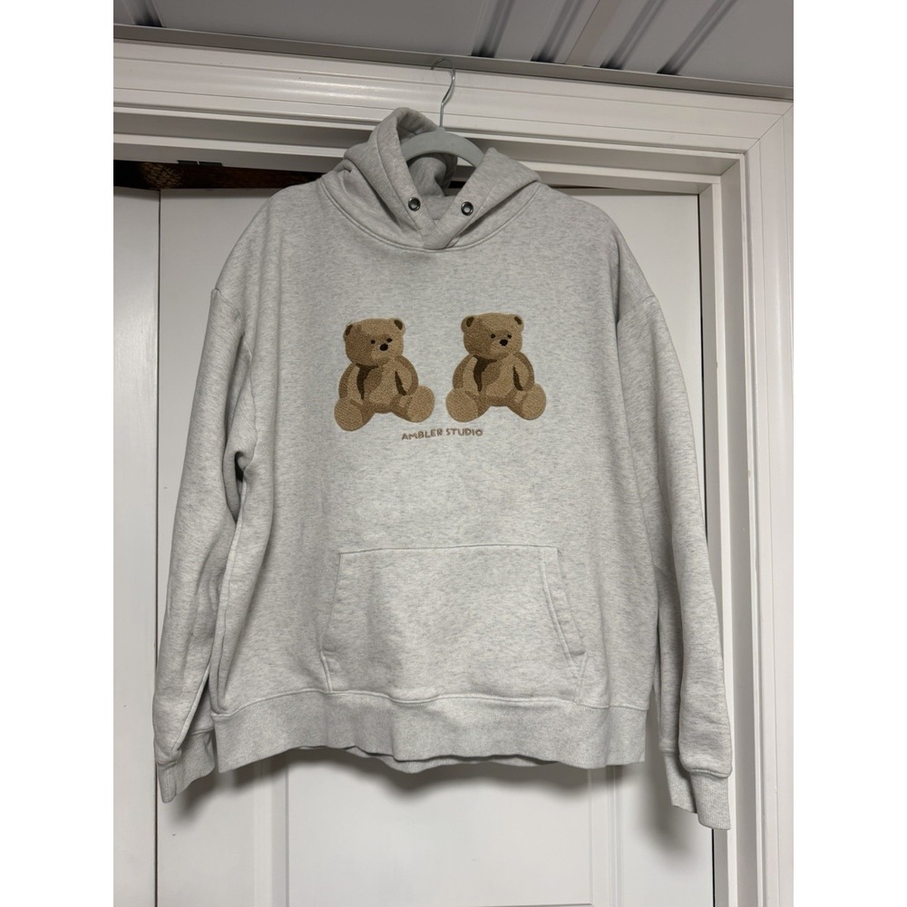Ambler Studio hoodie, double teddy bear graphic embroidered W/chenille patches L
